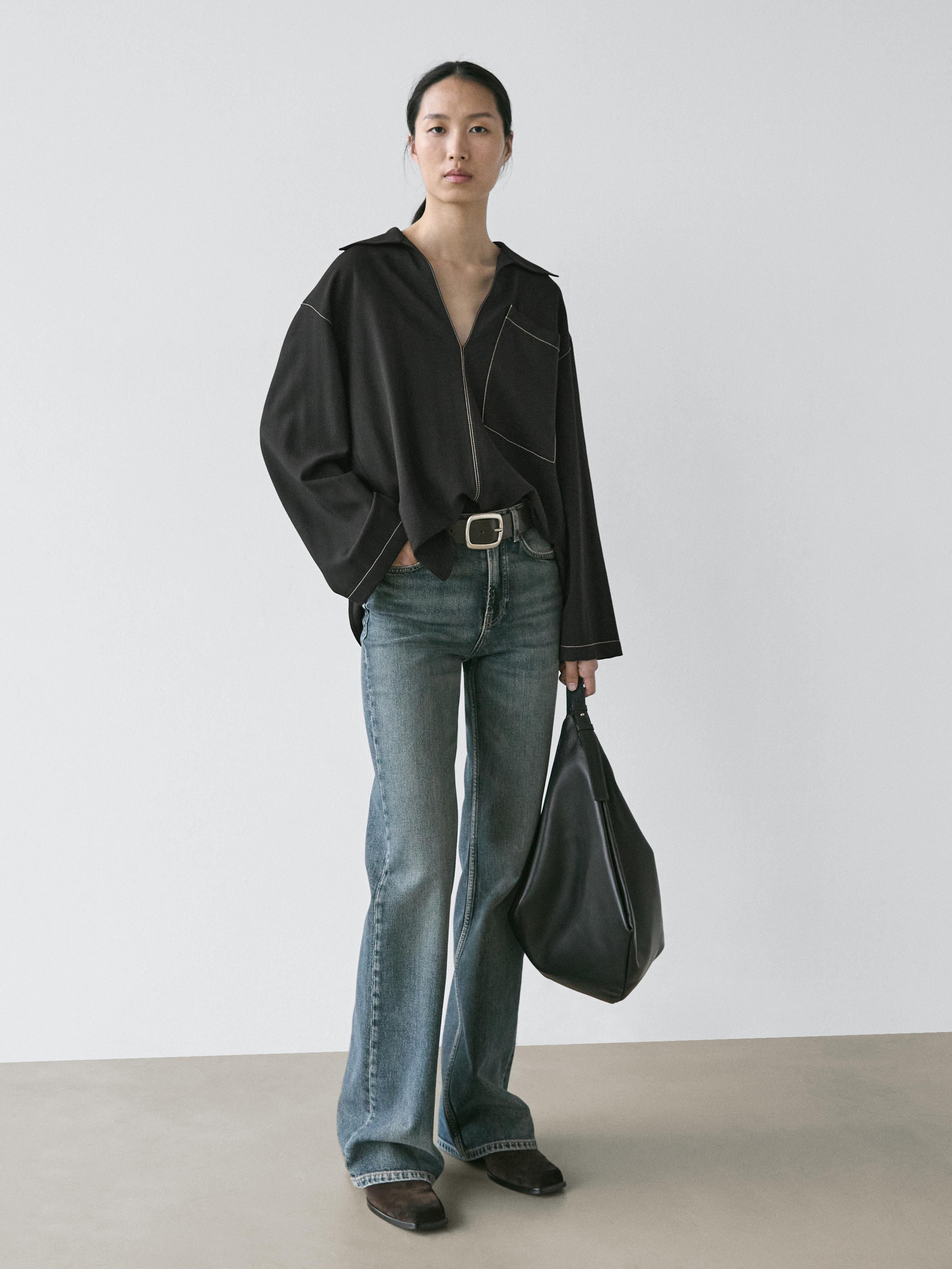 Flowing wool blend overshirt with pocket detail